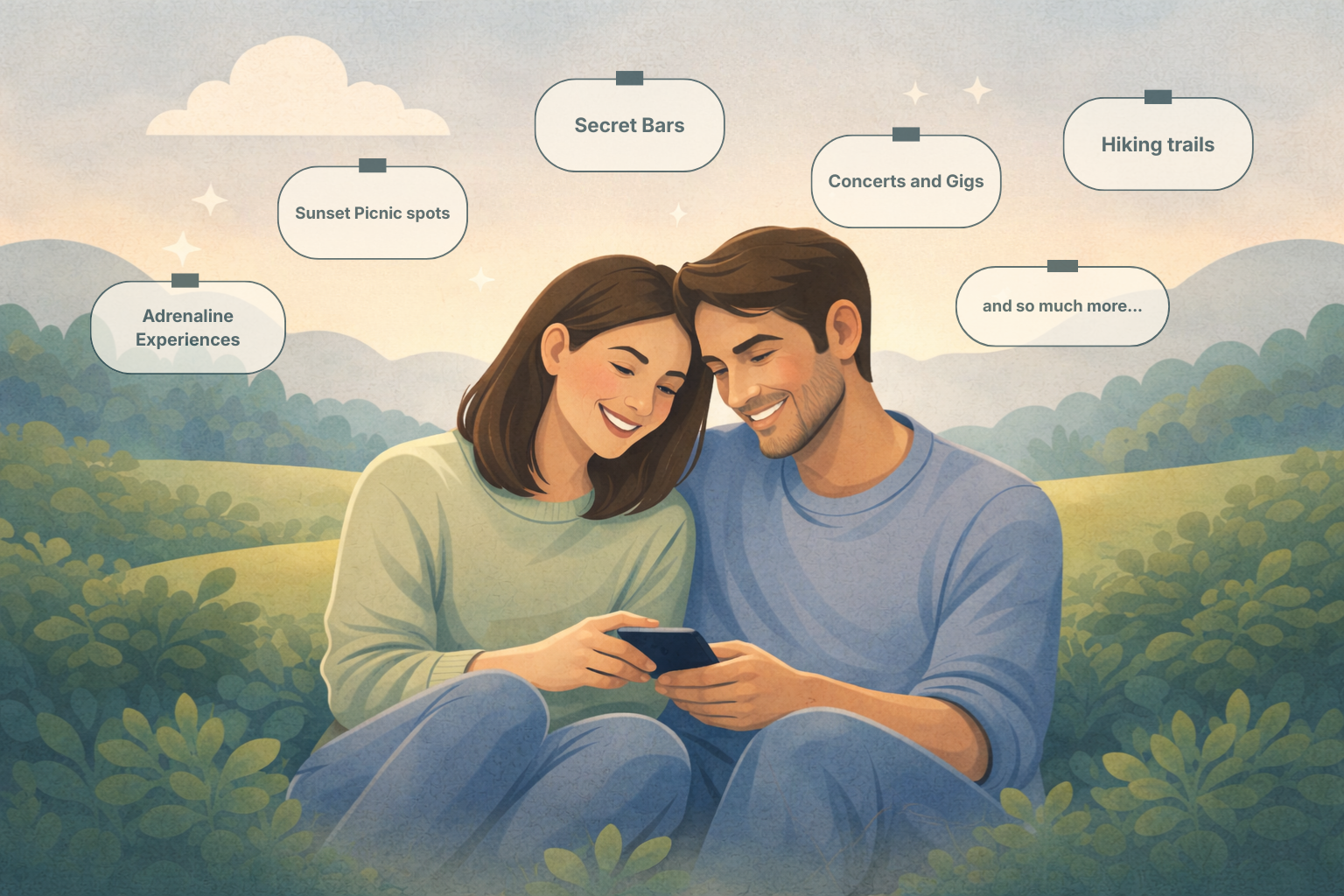 Otter discover screen showing date ideas and filters